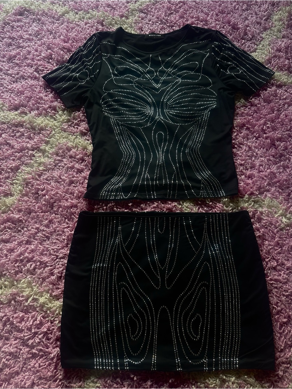 White Fox Boutique Black Mini Dress Set with Silver Stud Detail